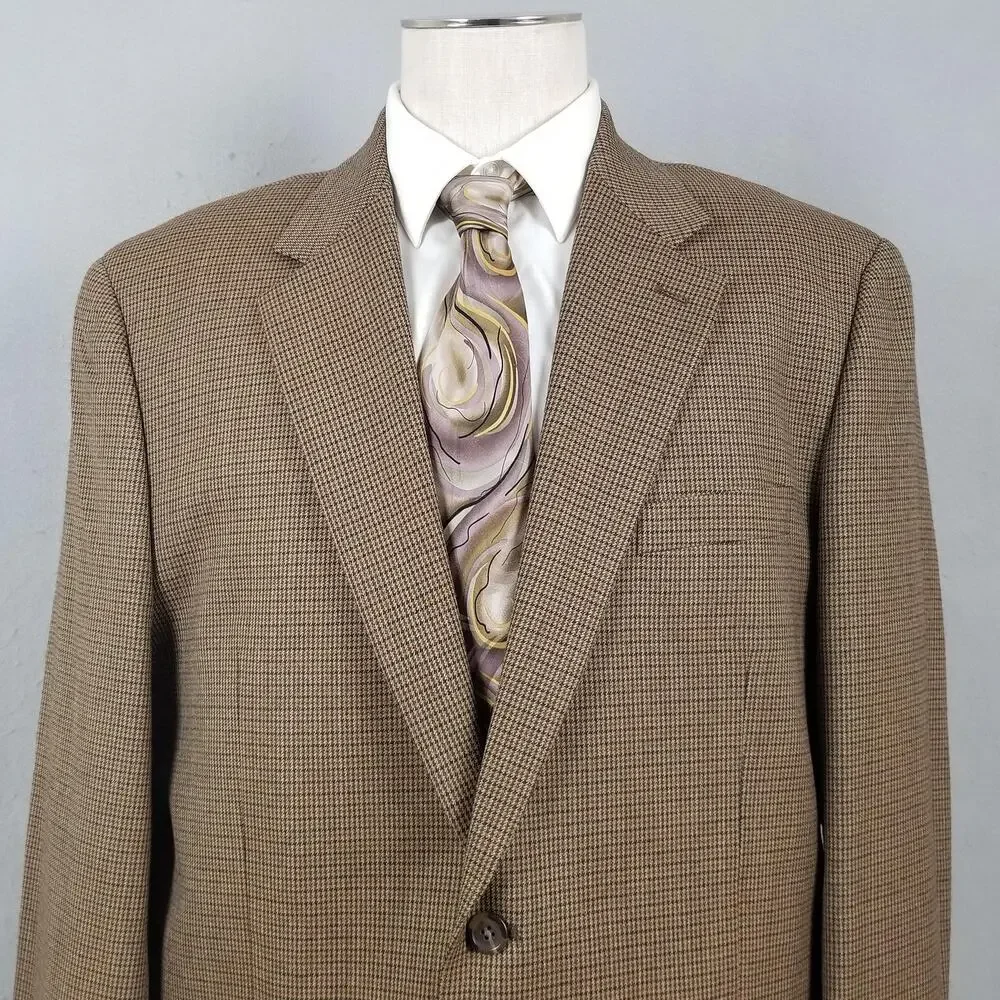 Chaps Blazer Mens 46R Brown Check Wool Sport Coat Jacket Two Button‎ Notch Lapel